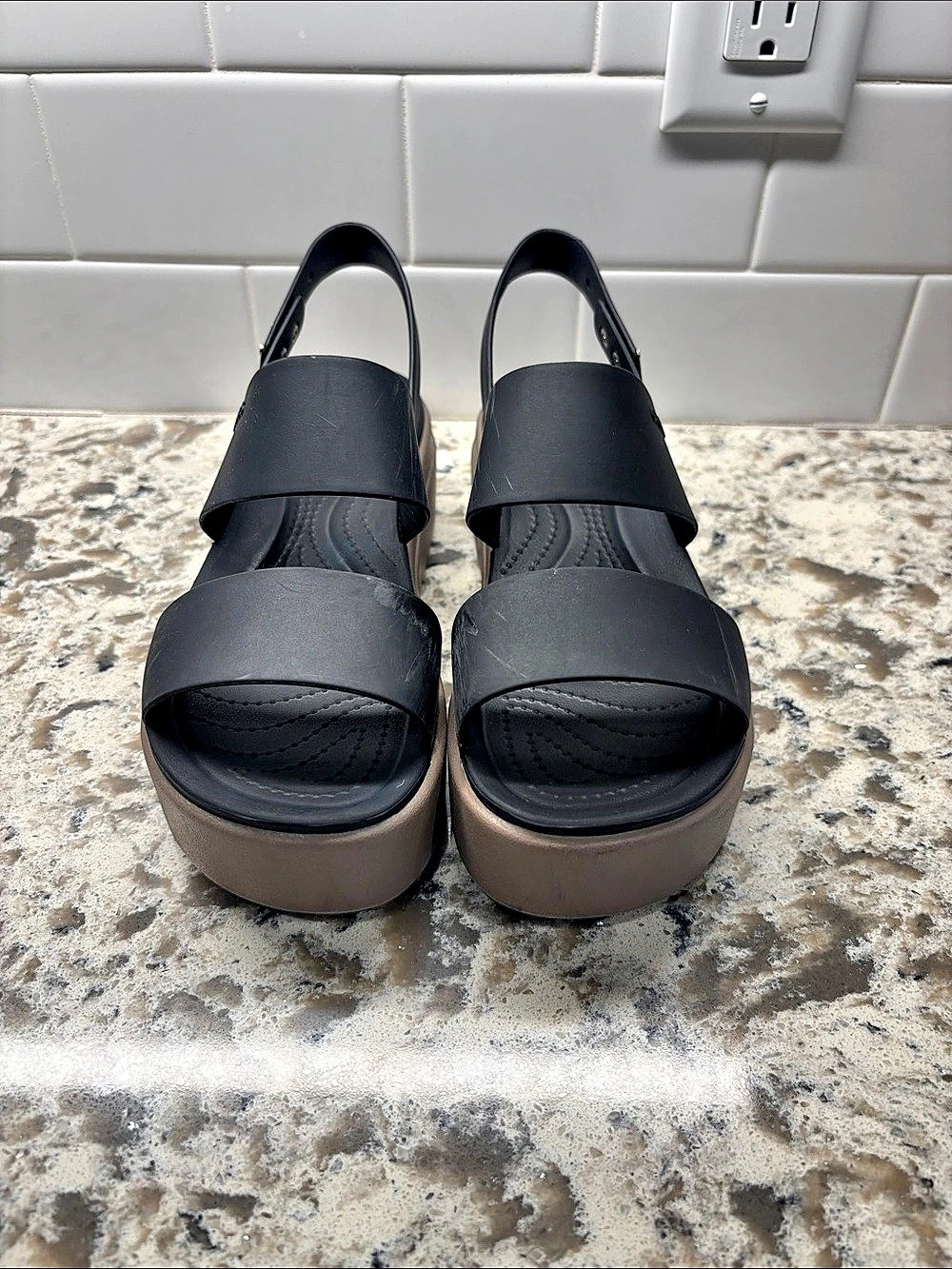 CROCS Brooklyn Low Wedge Black Platform Sandals